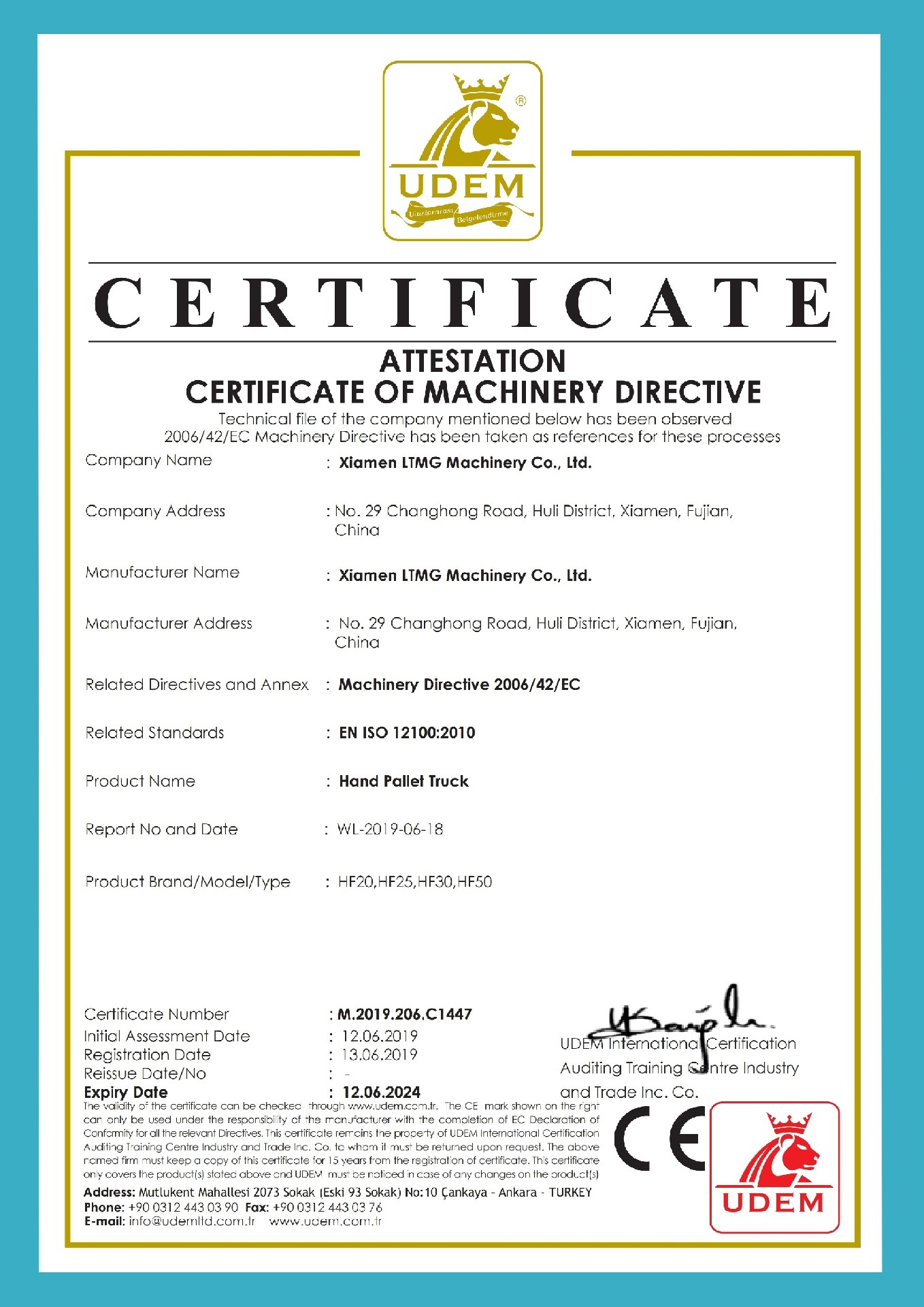 CE Certification of Hand pallet truck